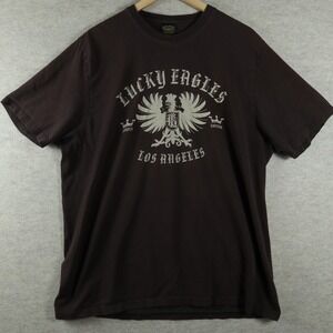 Lucky Brand T-Shirt XL Classic Fit Y2K Lucky Eagles Los Angeles Graphic Brown
